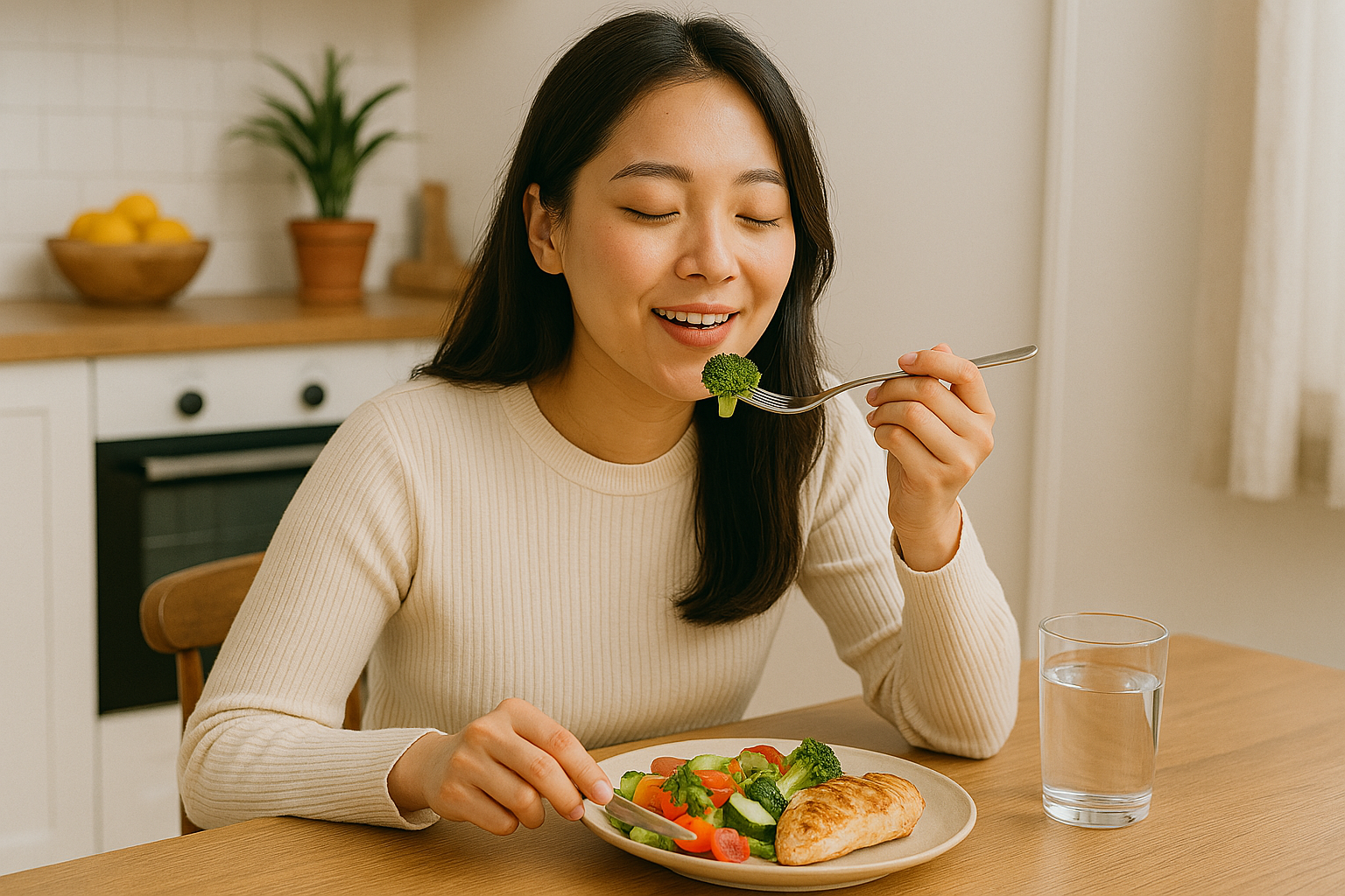 균형있는 식사중인 사람