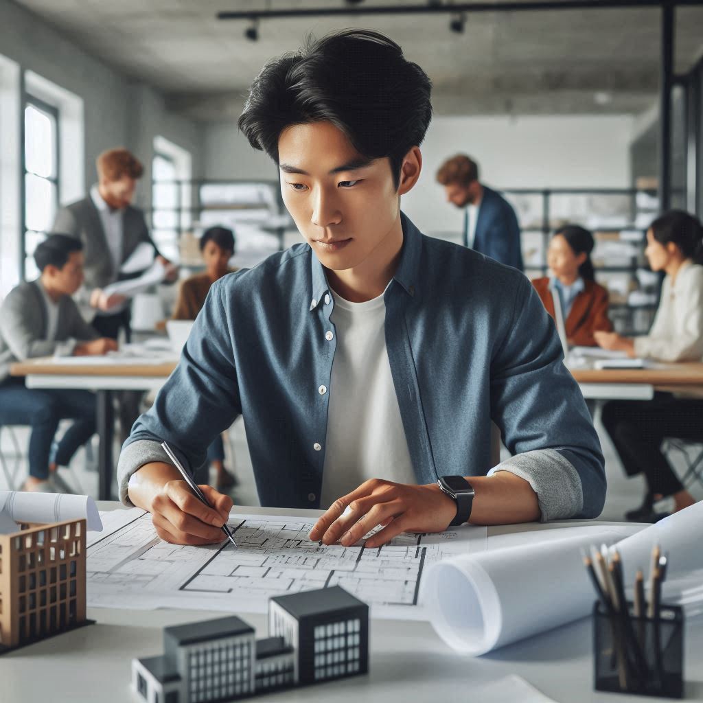 건축회사에서 일하는 남성 모습