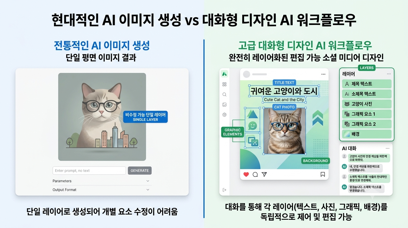 기존 AI 이미지 생성과 Canva AI 2.0의 편집 방식 차이