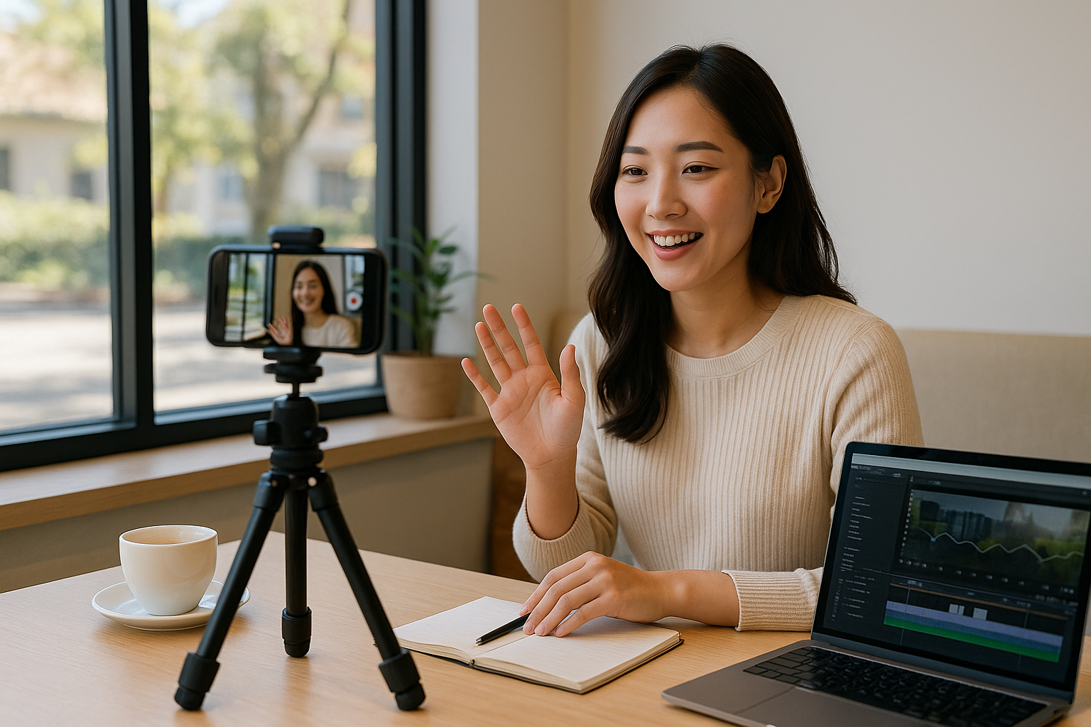 브이로그를 촬영하는 크리에이터