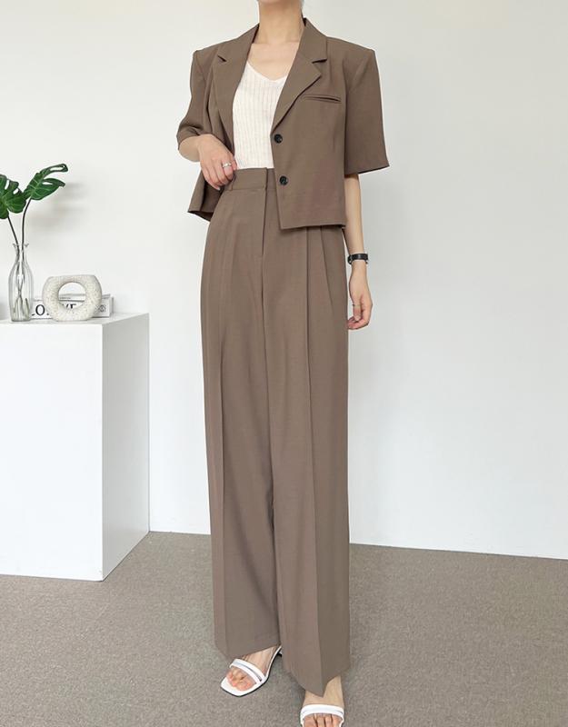 라이트 여름 반팔자켓 와이드 슬랙스 셋업 투피스 세트 단품가능