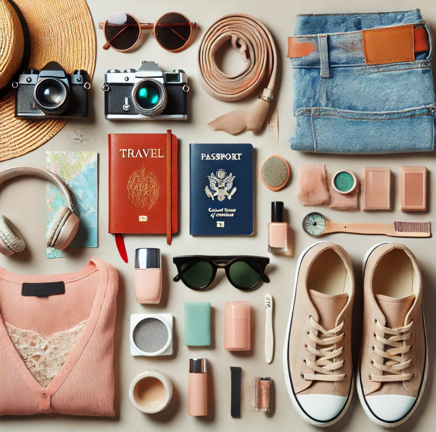 여행준비 아이템들 모음 사진
