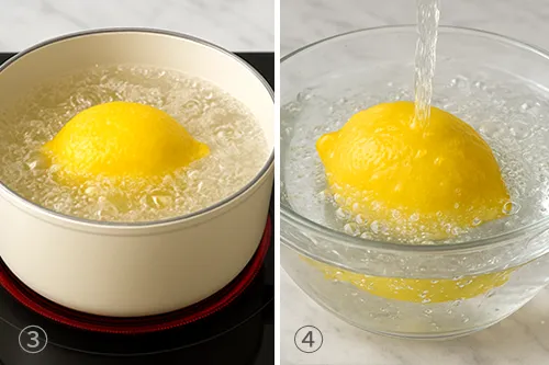 끓는 물에 레몬 데치기