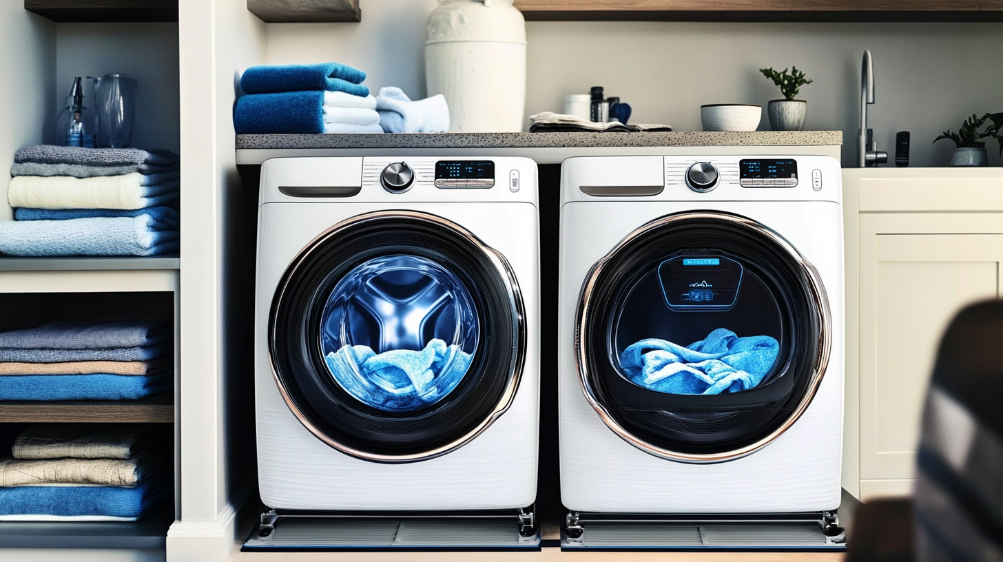 스마트싱스와 통합된 삼성 BESPOKE AI 세탁기 및 건조기가 소형 도시 아파트에 설치된 이미지.