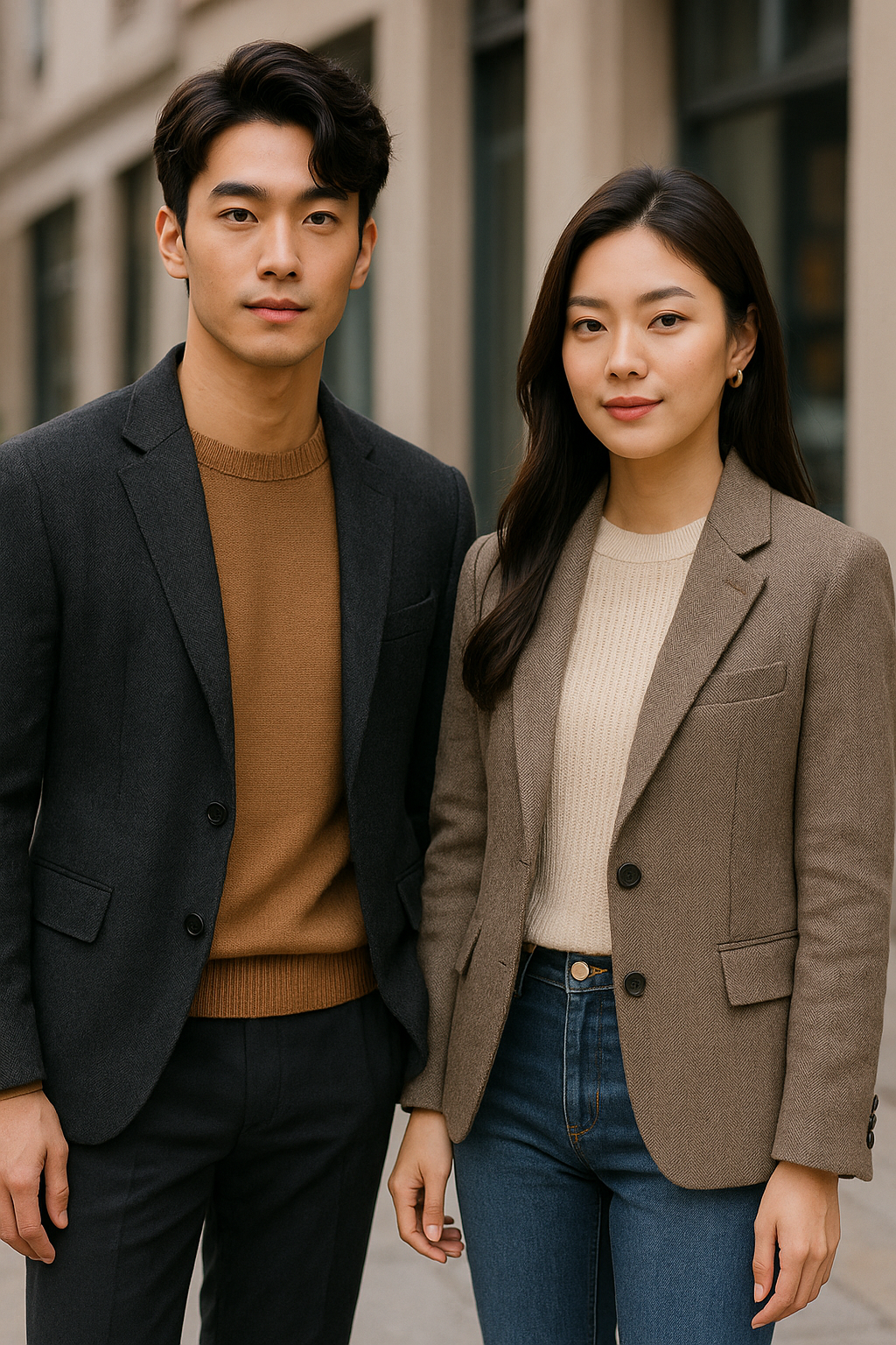 재킷과 니트를 활용해 실용성과 멋을 동시에 살린 레이어링 패션