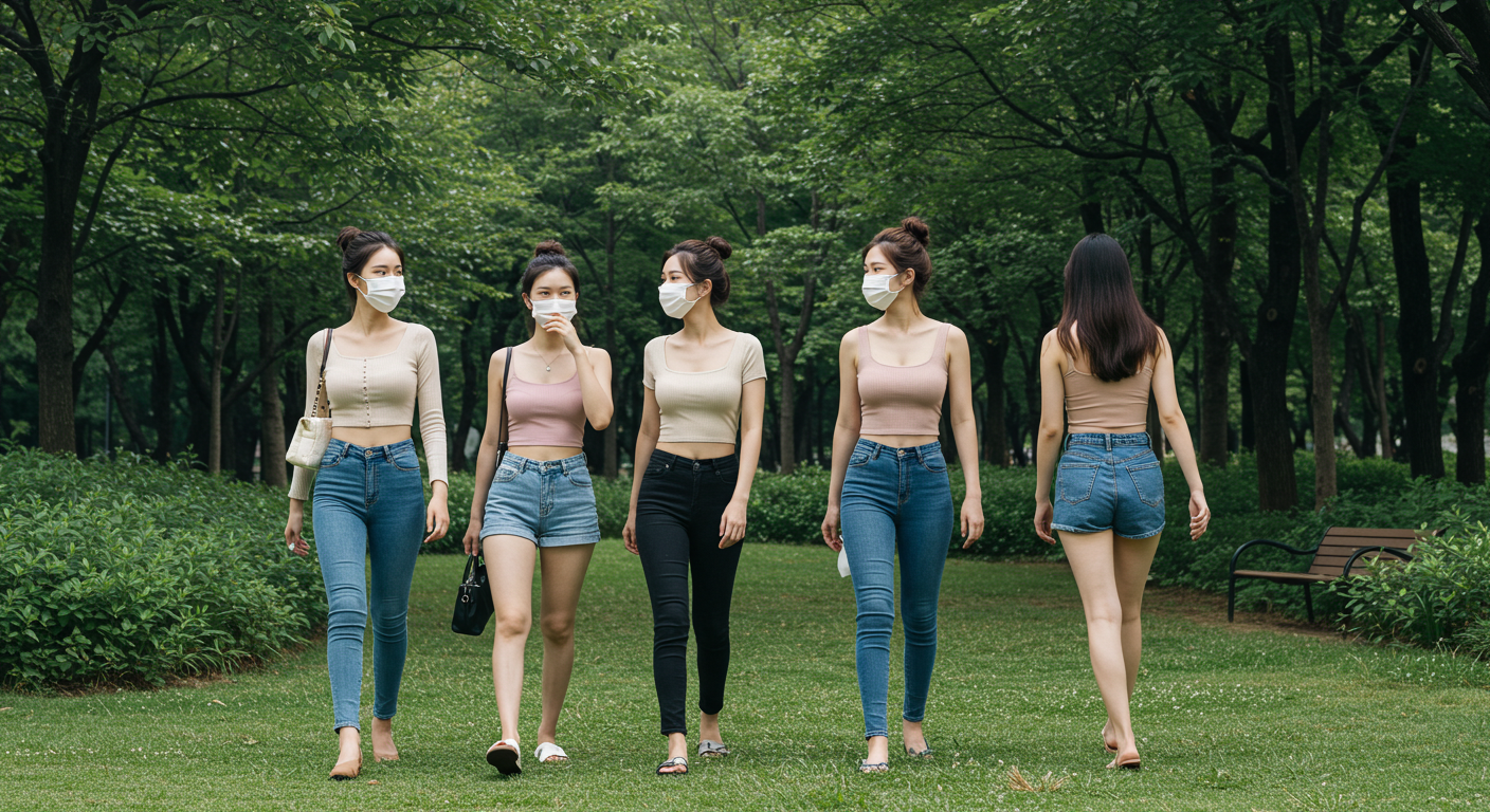 숲길을 걷는 여성들