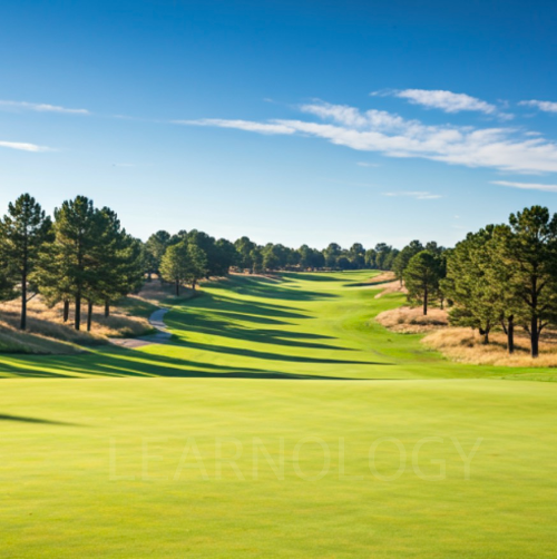 야외 골프 연습장 이미지, 푸른 잔디밭 , 소나무