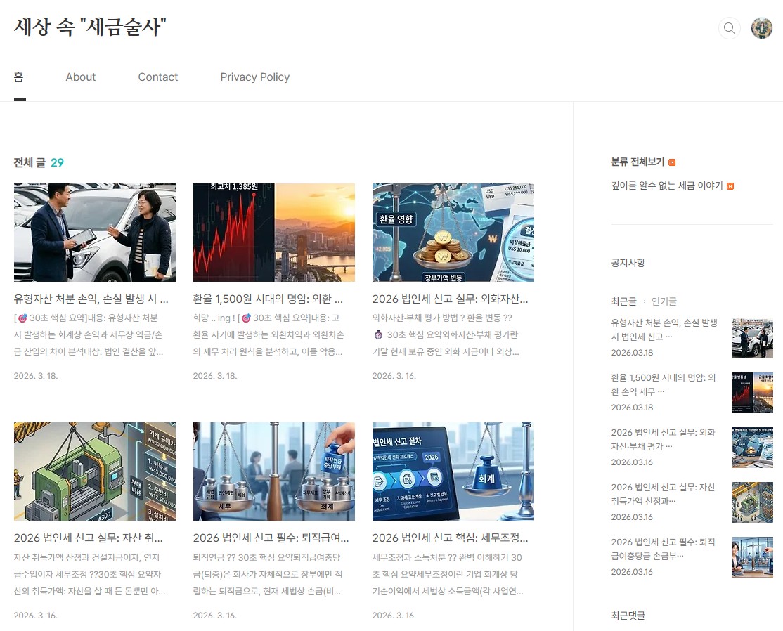 세상 속 세금술사 블로그 메인화면