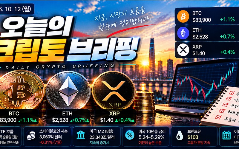 2026-10-12 아침 크립토 브리핑: 비트코인 83K 반등과 ETF