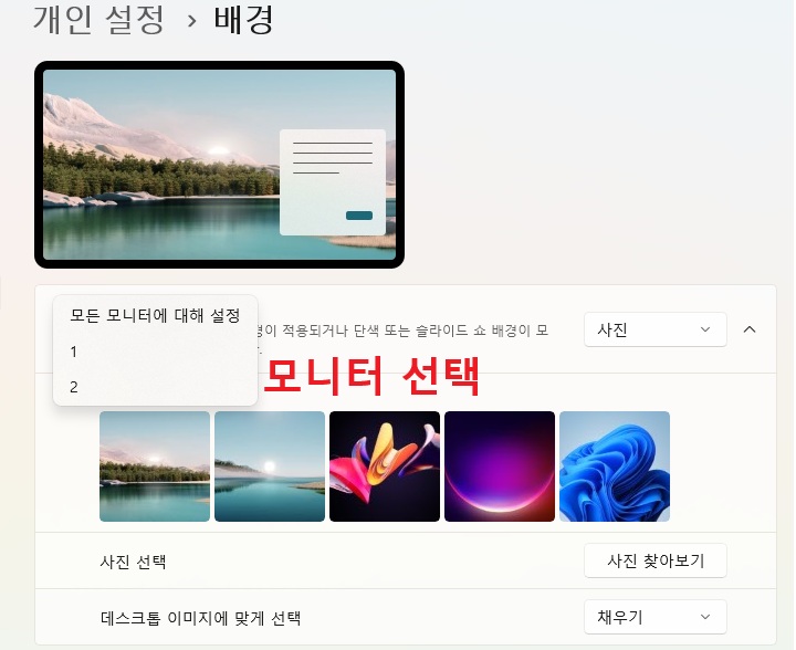 모니터 선택 창 보임