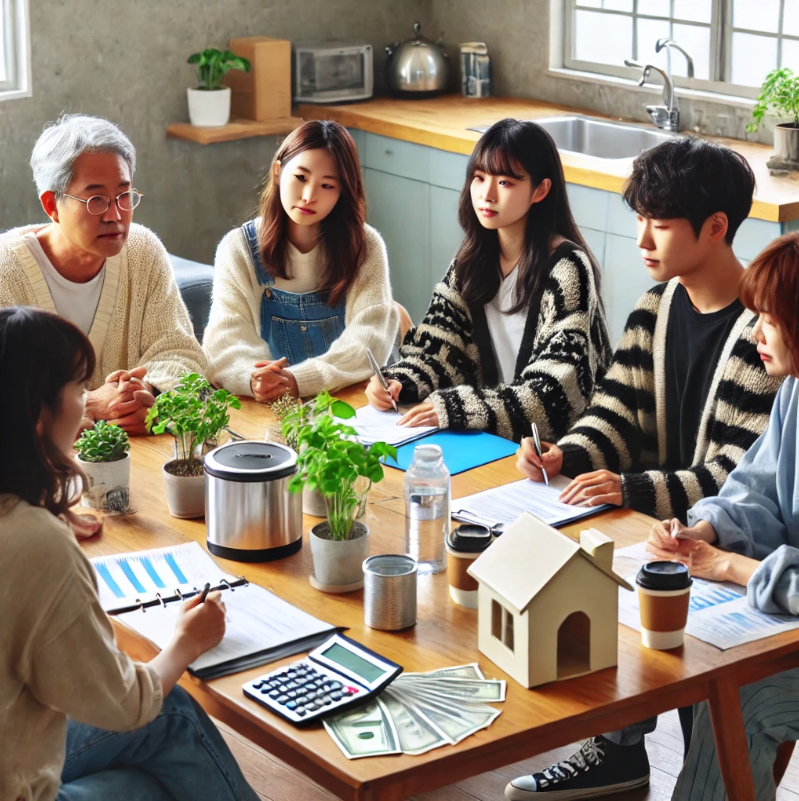 공용 주거 공간에서 청년들이 모여 주거 지원 및 자립에 대해 이야기를 나누는 모습