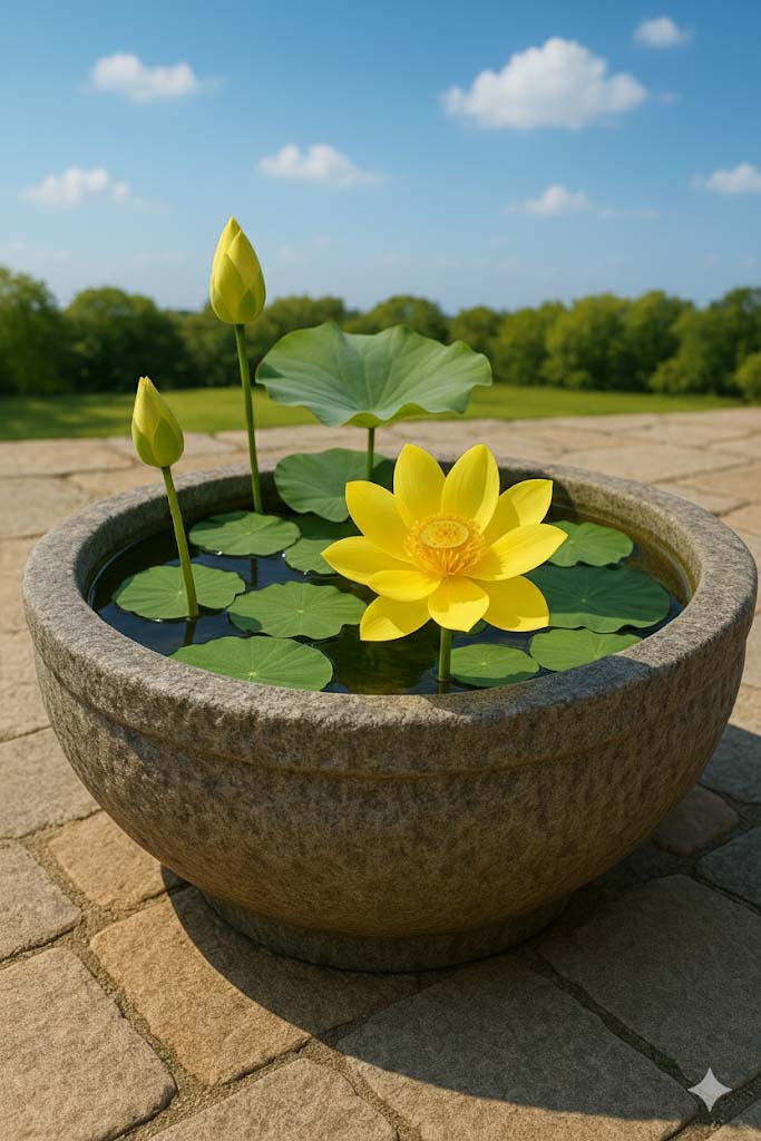 집에서 황금련 키우기 돌수조에 담긴 황금련