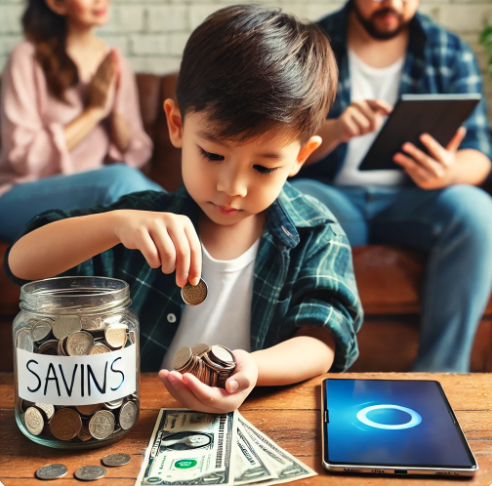 저축을 하고 있는 소년의 이미지