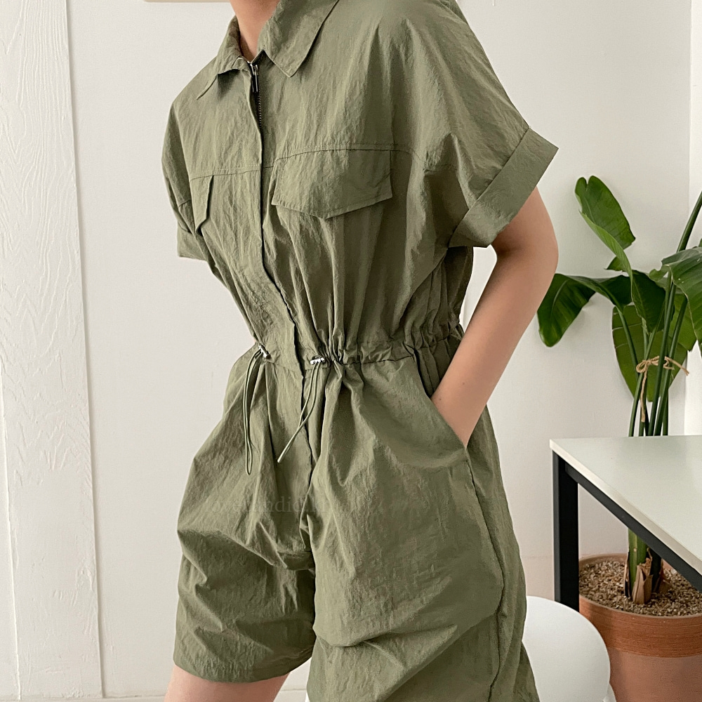 아노락 롤업 5부 경량 사파리점프슈트 스트링허리벨트 캠핑룩 에슬레저 스트릿