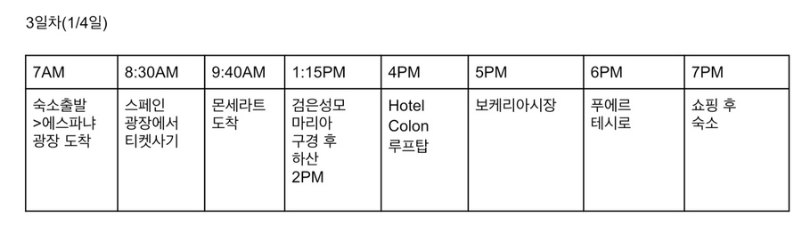 몬세라트 일정테이블