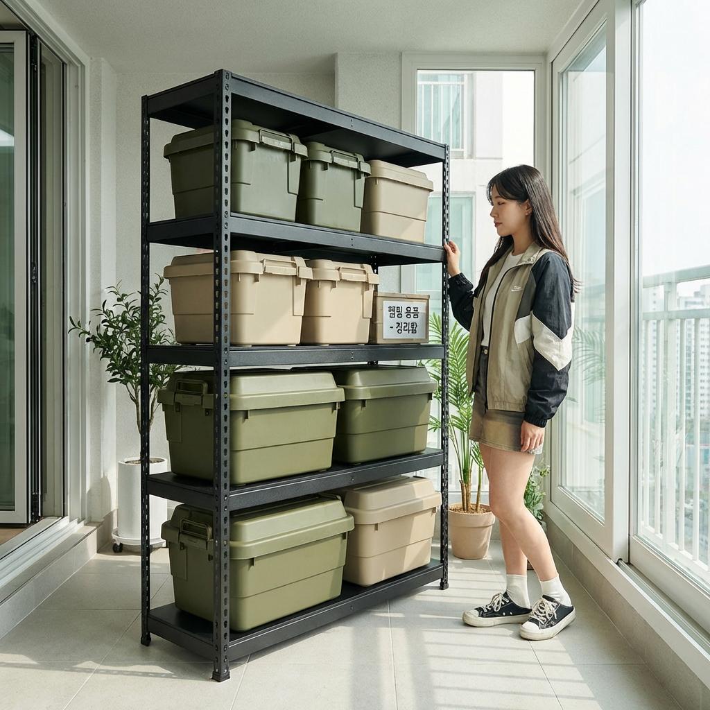 캠핑 박스와 선반 높이 규격화로 데드스페이스 없애기