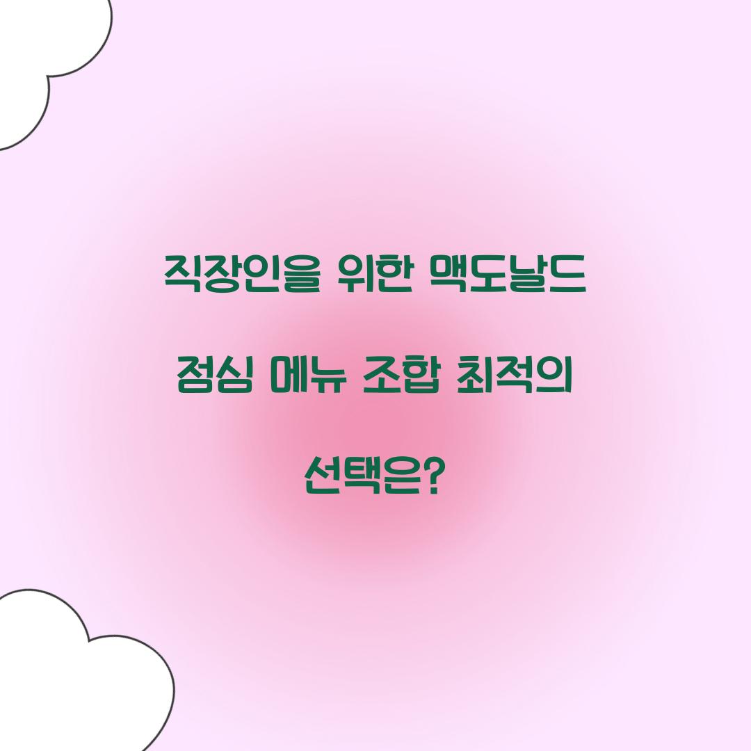 직장인을 위한 맥도날드 점심 메뉴 조합