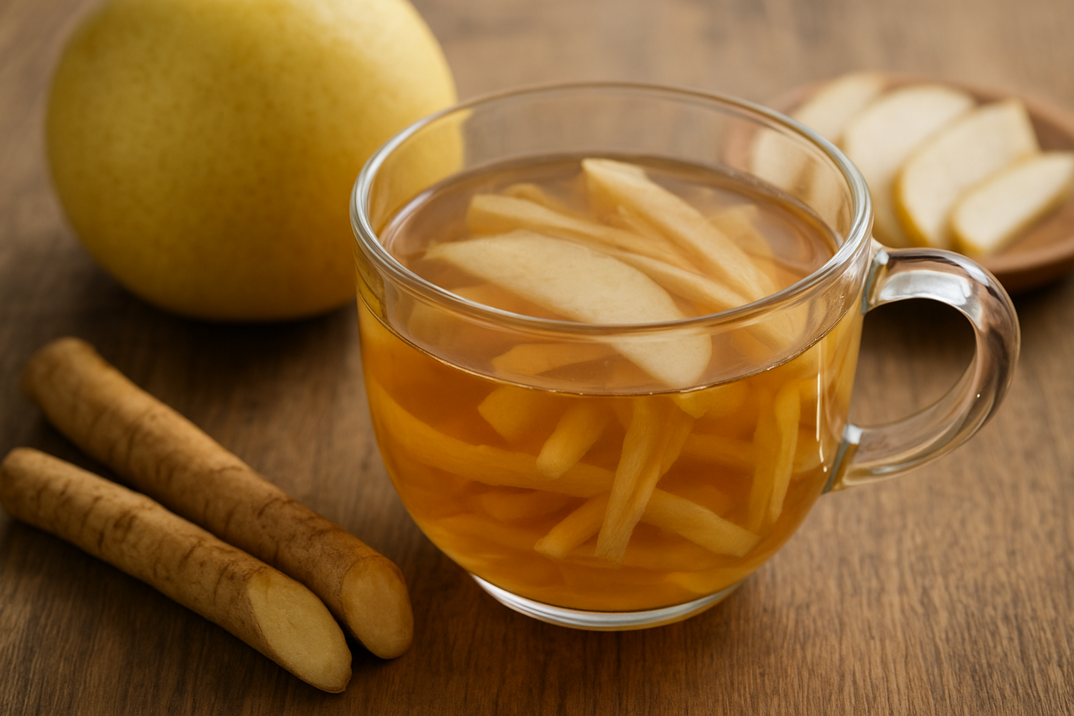 따뜻한 배도라지 차 모습