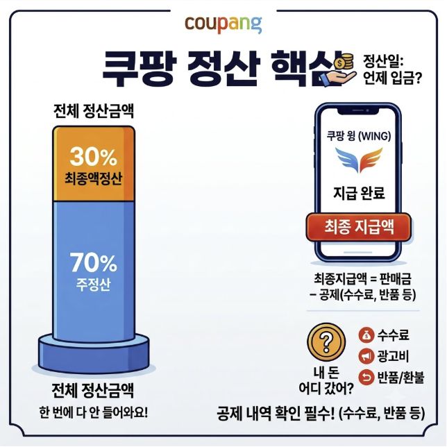 쿠팡 윙 정산 내역 확인 방법｜정산현황 70%&middot;30% 지급비율 쉽게 이해하기