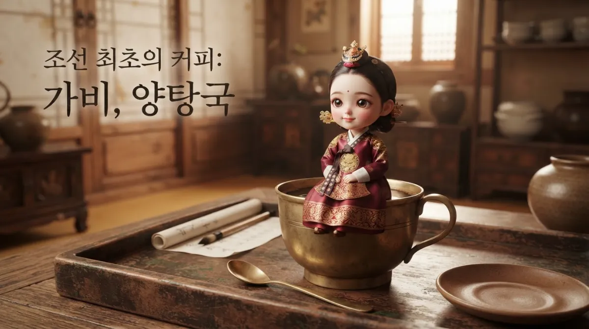 조선시대 고종 황제가 즐겨 마시던 가비와 양탕국의 역사를 표현한 고풍스러운 잔 이미지