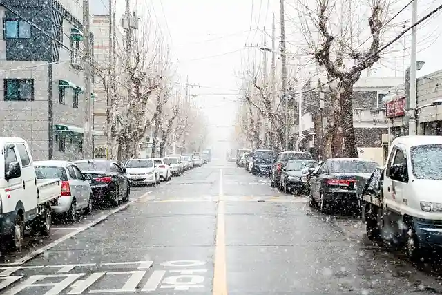 눈 오는 날 주차장 사진