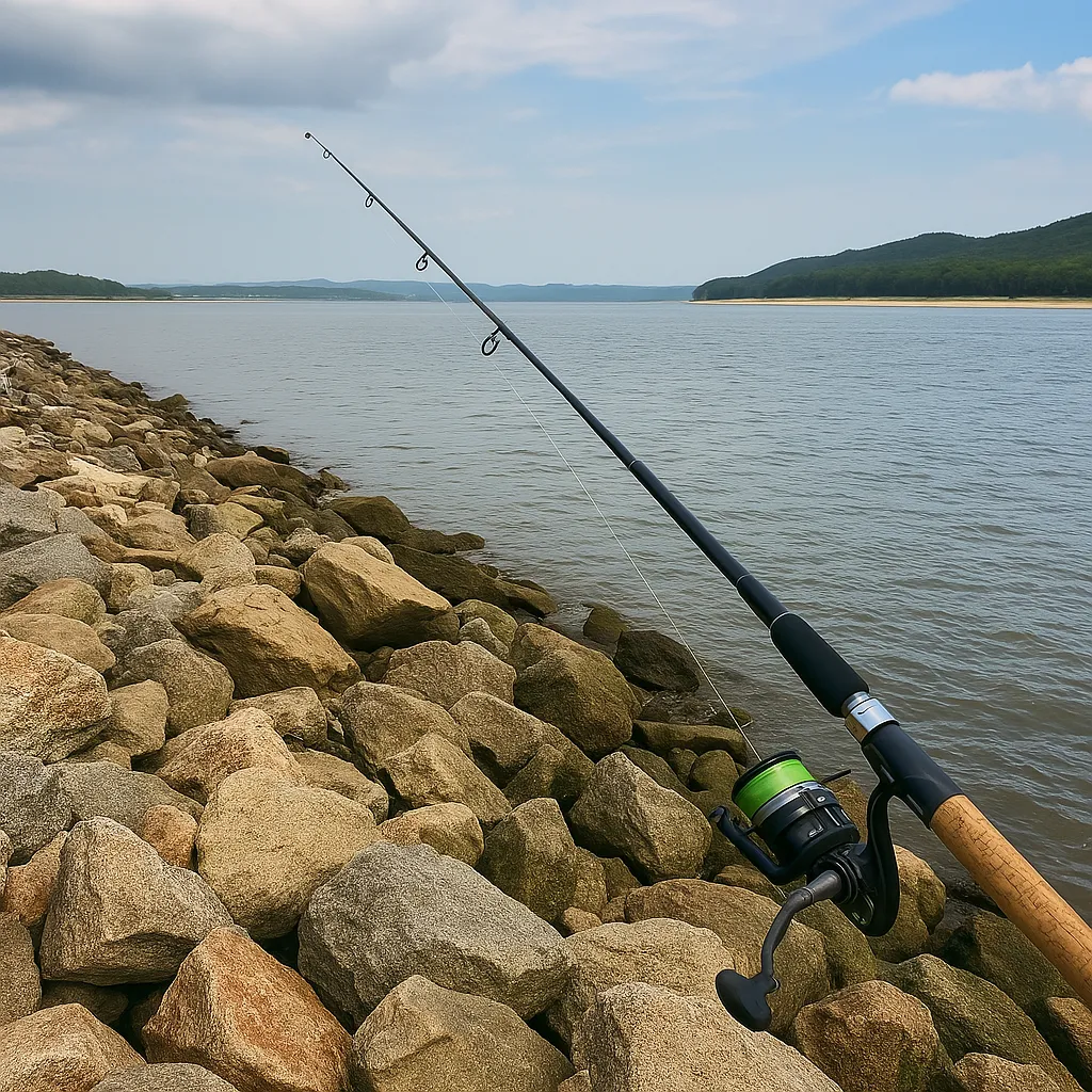 갯바위에서 낚싯대를 드리운 조용한 강화도 바다 풍경