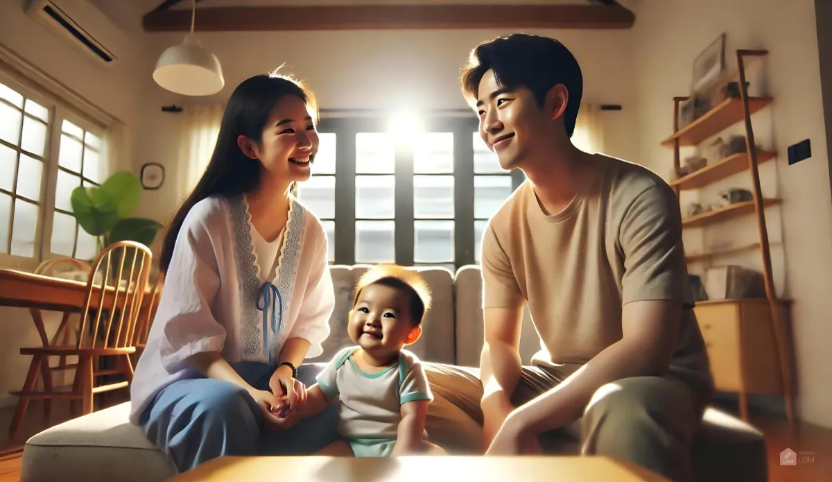 아기와-마주보며-웃고있는-엄마-아빠