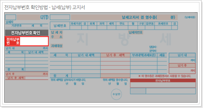전자납부번호 확인방법 - 납세(납부)고지서