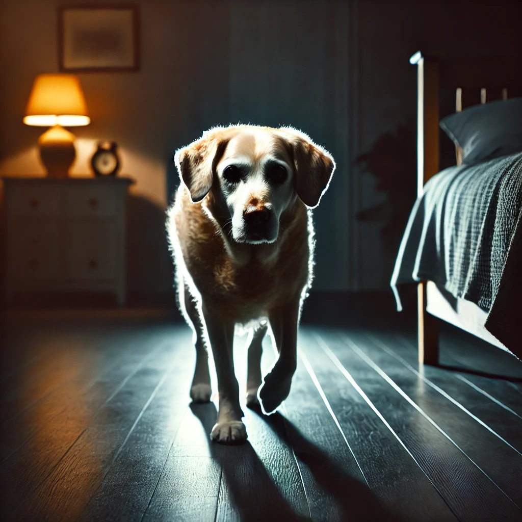 밤에 불안해하며 계속 돌아다니는 치매 강아지
