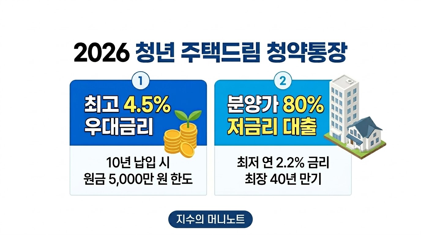 주택드림 청약통장 핵심 혜택 (4.5% 금리 및 2.2% 연계 대출)