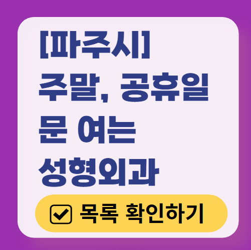 파주시 주말 문 여는 성형외과 병원 추천 리스트 ❘ 토요일, 일요일, 공휴일 진료 목록(쌍꺼풀, 눈재수술, 리프팅, 보톡스 잘하는 곳은?)