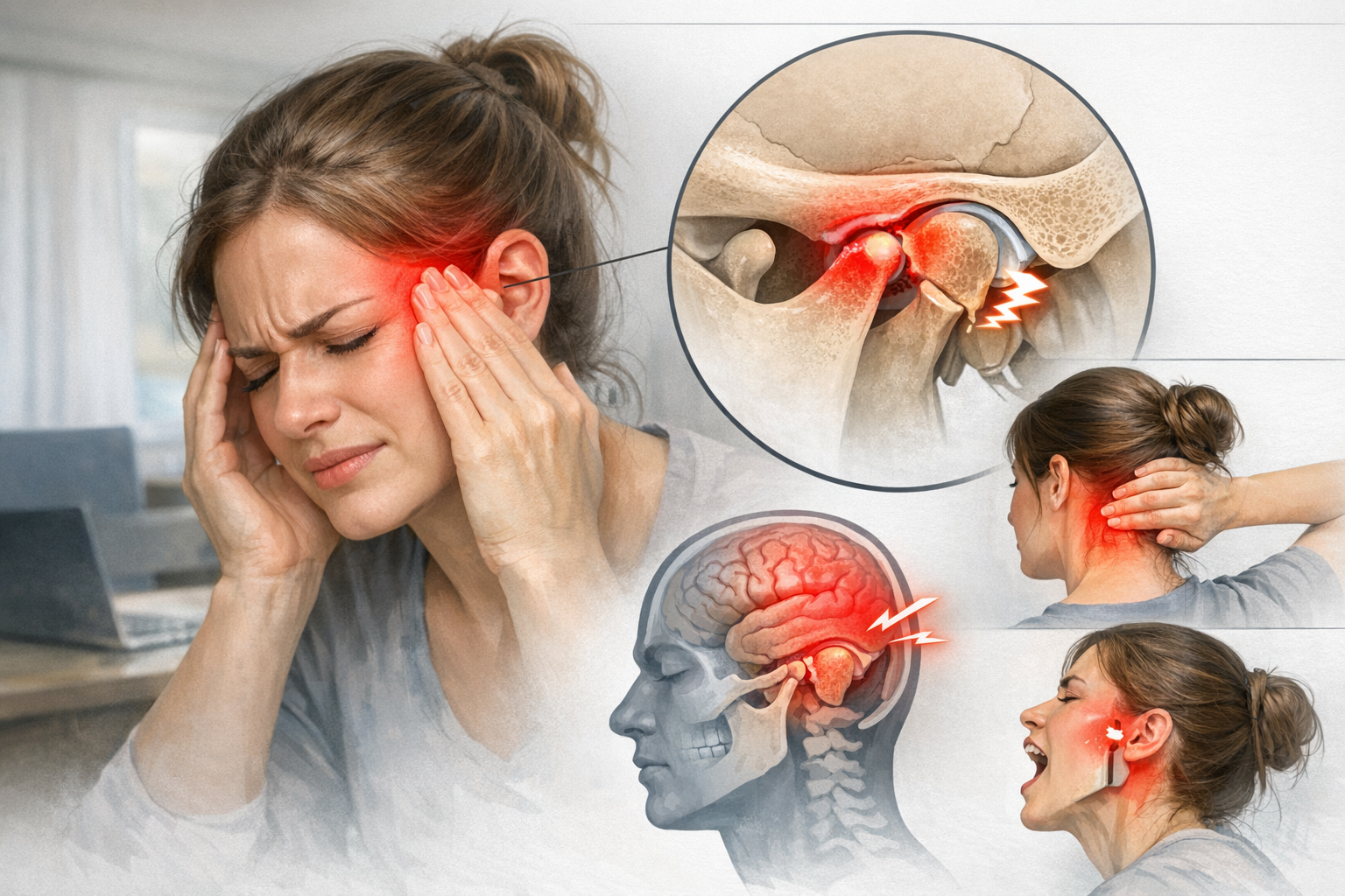 턱관절 문제로 두통을 느끼는 상황 이미지
