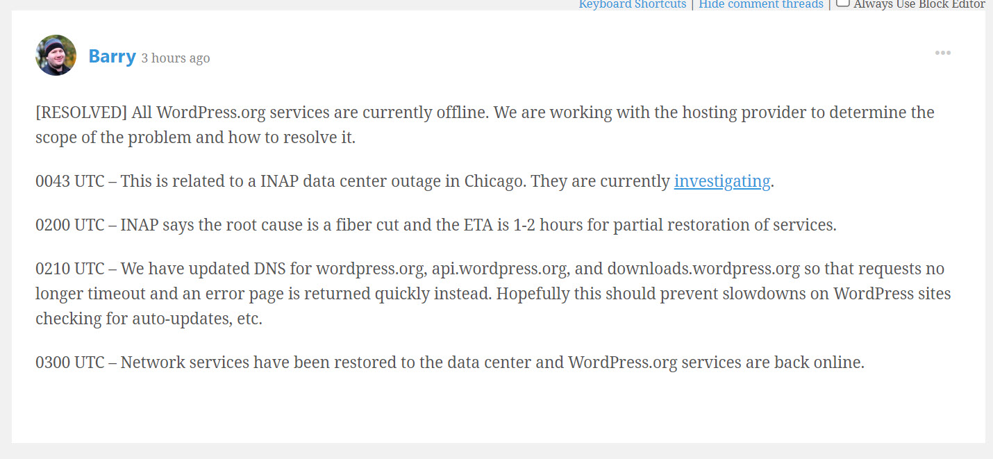 워드프레스.org 서비스 복구