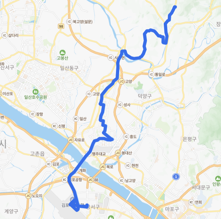 고양-서울-85번-버스-노선-지도