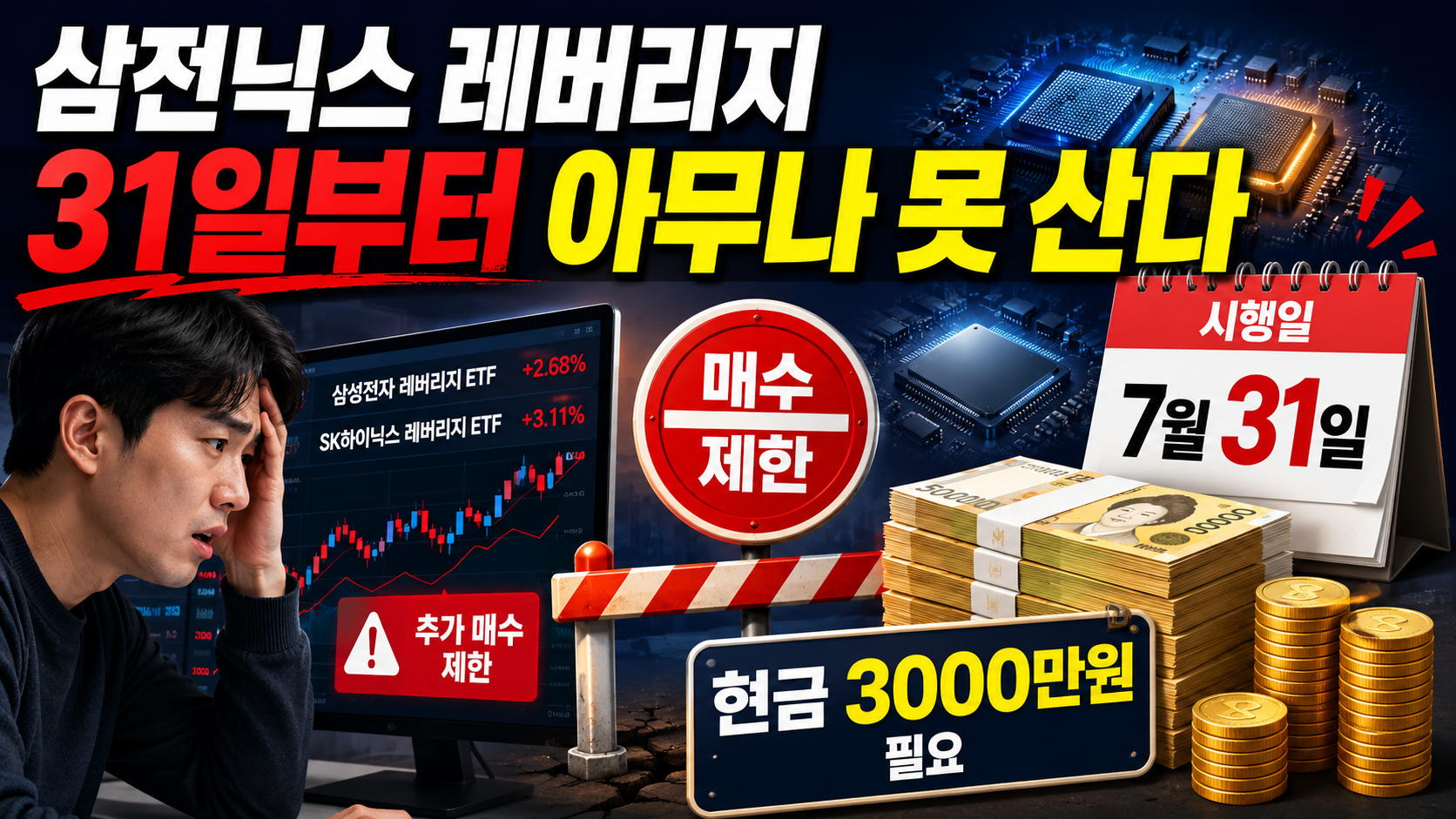 삼성전자와 SK하이닉스 단일종목 레버리지 ETF 예탁금이 7월 31일부터 현금 3000만원으로 상향되는 내용