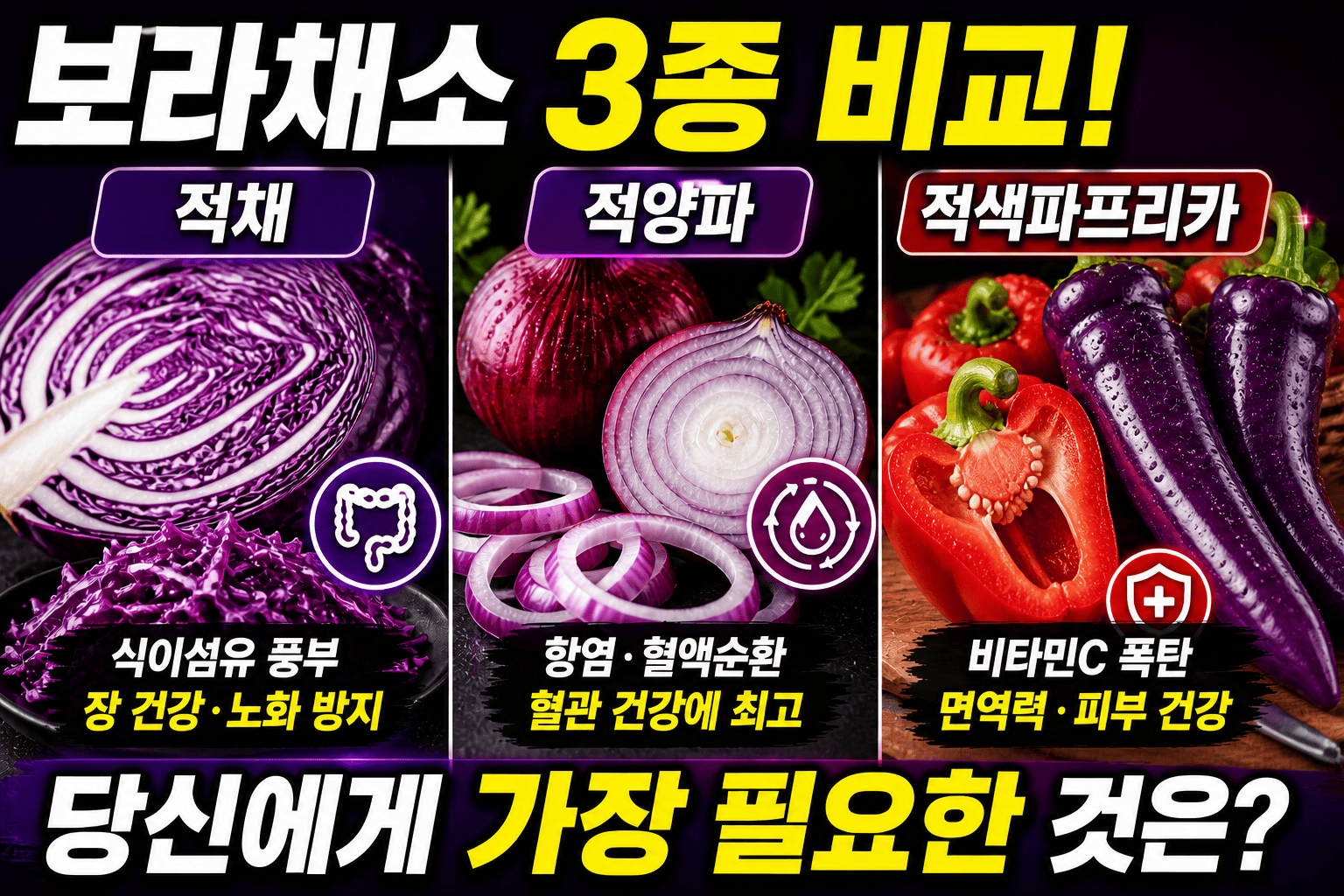 보라채소 비교 (적채, 적양파, 적색파프리카)