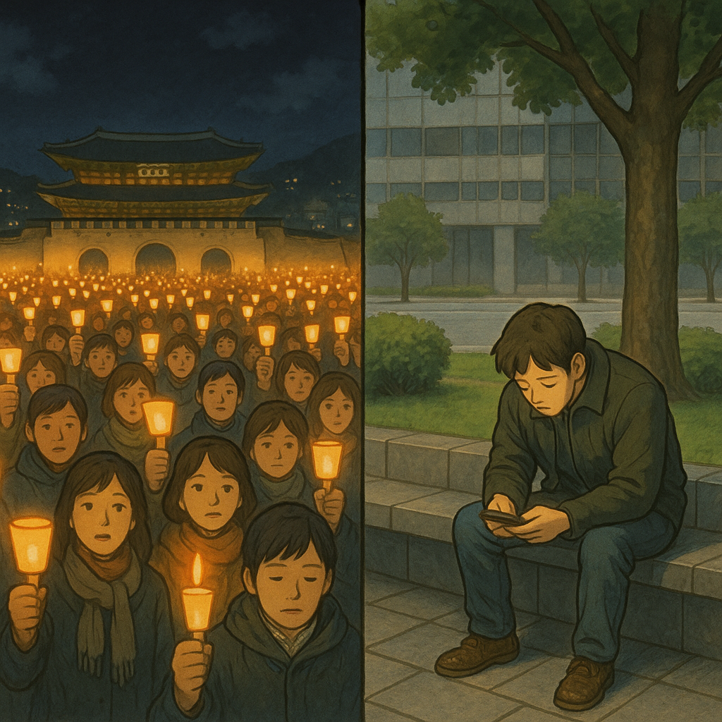 “광화문 광장과 침묵하는 현실의 대비”
