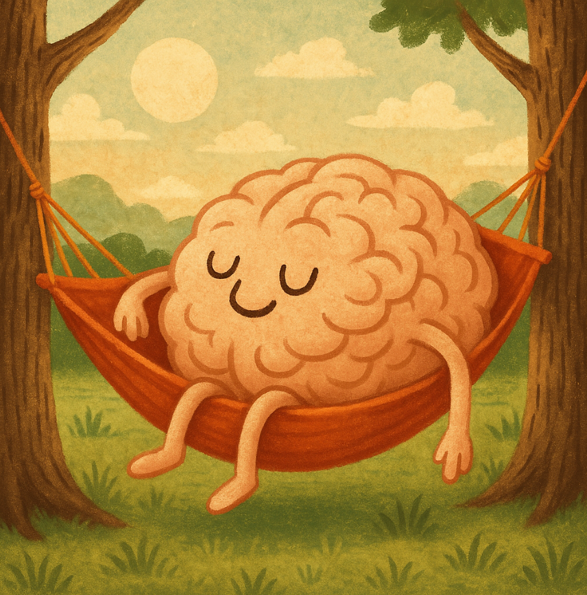 해먹 위에서 편안하게 쉬고 있는 뇌의 일러스트