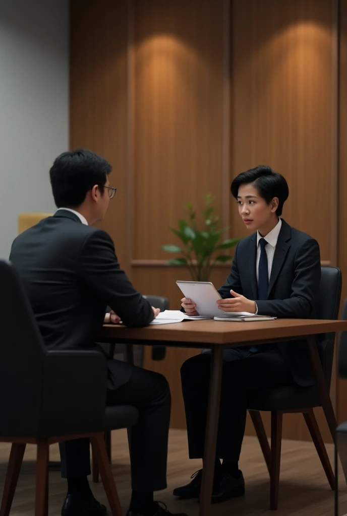 경매장에서 기본 내용을 설명듣고 있는 남자 이미지