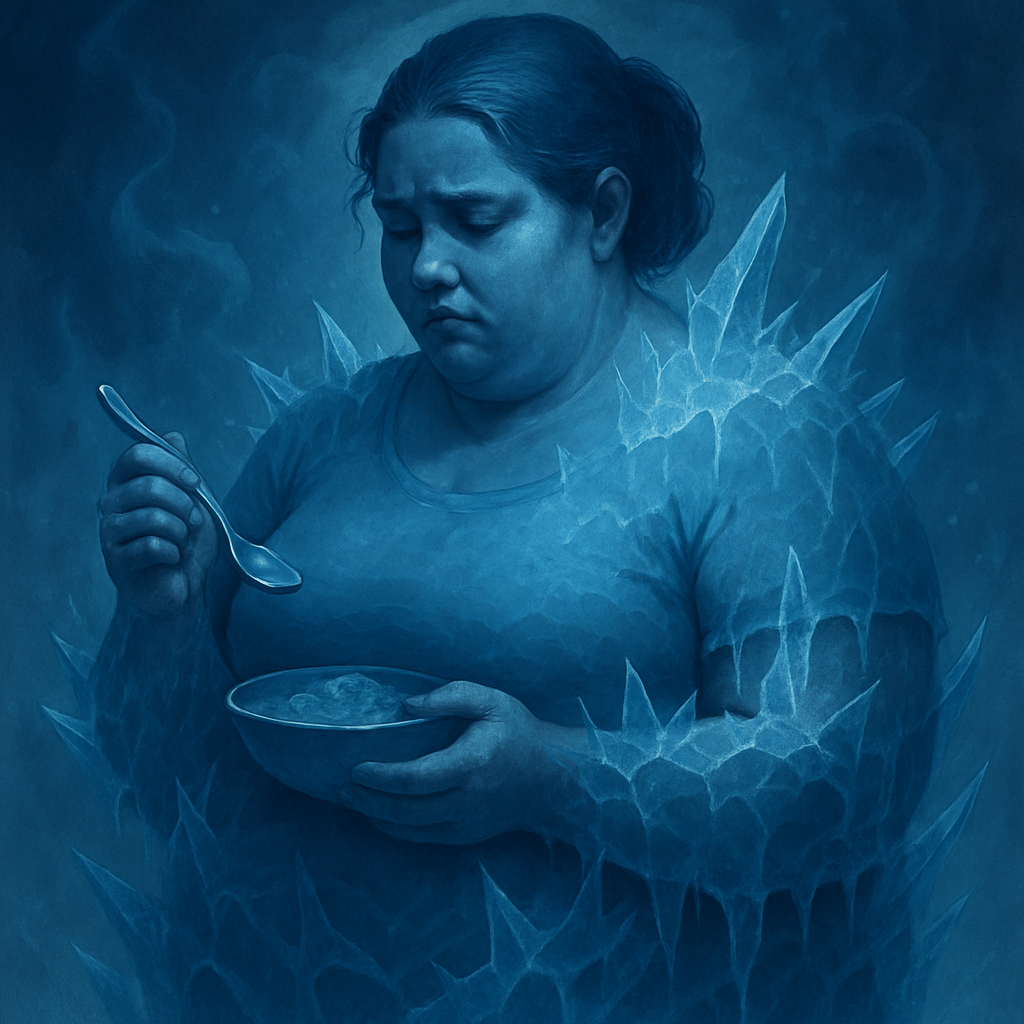 몸속 에너지가 얼어붙은 듯한 느낌의 얼어붙은 대사 생존 본능을 상징