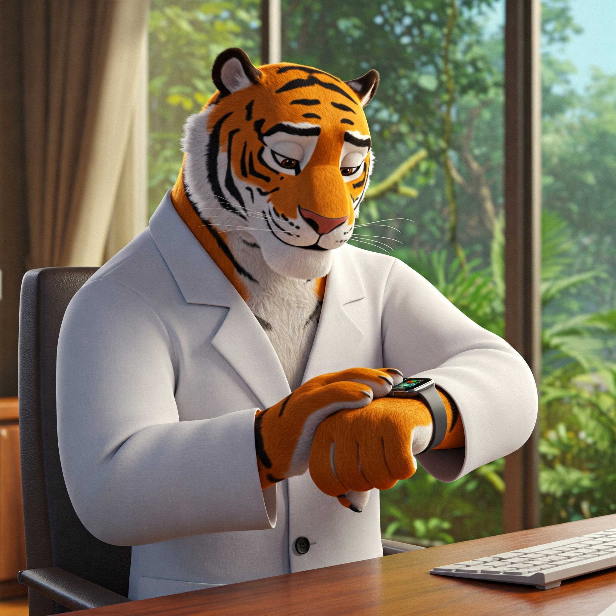 스마트워치 보는 호랑이