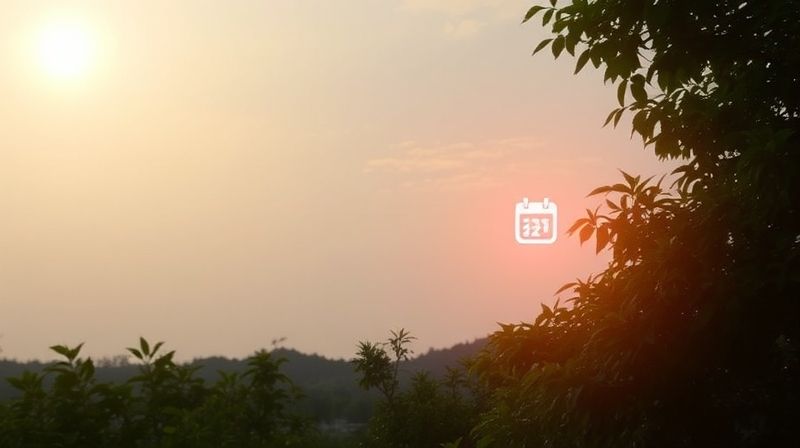 밝은 낮에서 황혼으로 넘어가는 자연 풍경과 계절 전환을 알리는 달력 아이콘