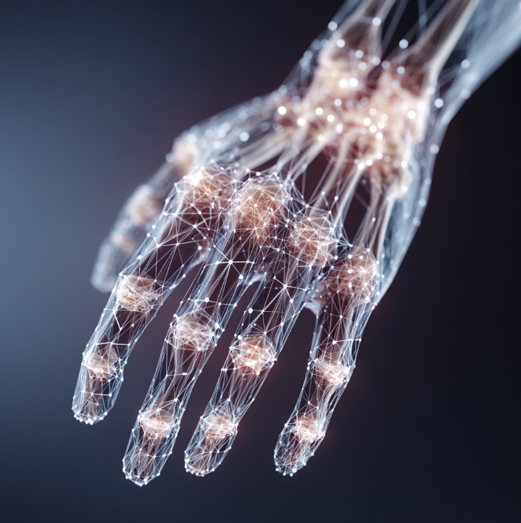 손 관련 뼈대를 해부학적 이미지로 형상화