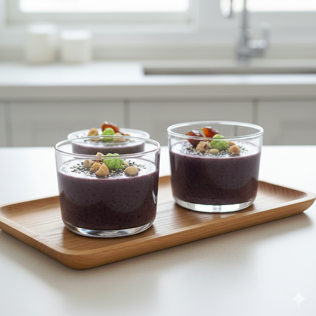 노화 방지와 눈 건강에 도움을 주는 강력한 항산화 성분이 가득한 흑미로 만든 푸딩