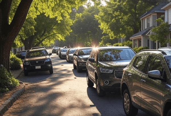 여름철 나무 밑에 주차한 차량들 사진