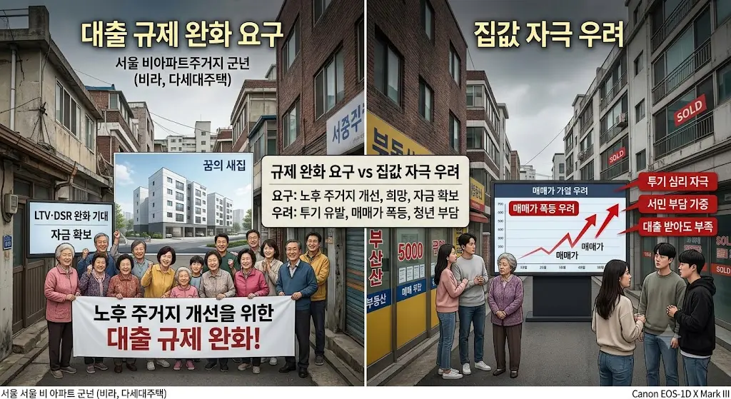 재건축 비아파트 대출 규제 완화 요구와 집값 자극 우려 비교