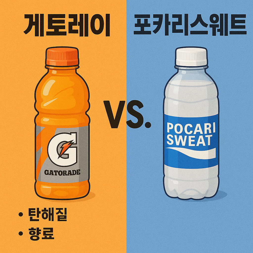 스포츠 음료와 이온 음료 비교하기 위한 이미지