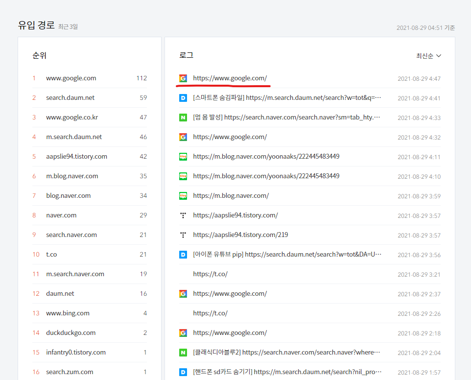 티스토리 유입경로
