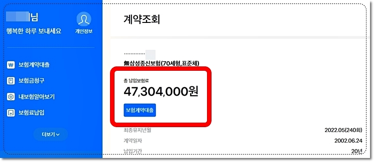 내가 가입한 삼성생명 무배당 삼성종신보험 보장내용, 보험계약대출, 해지환급금 알아보기