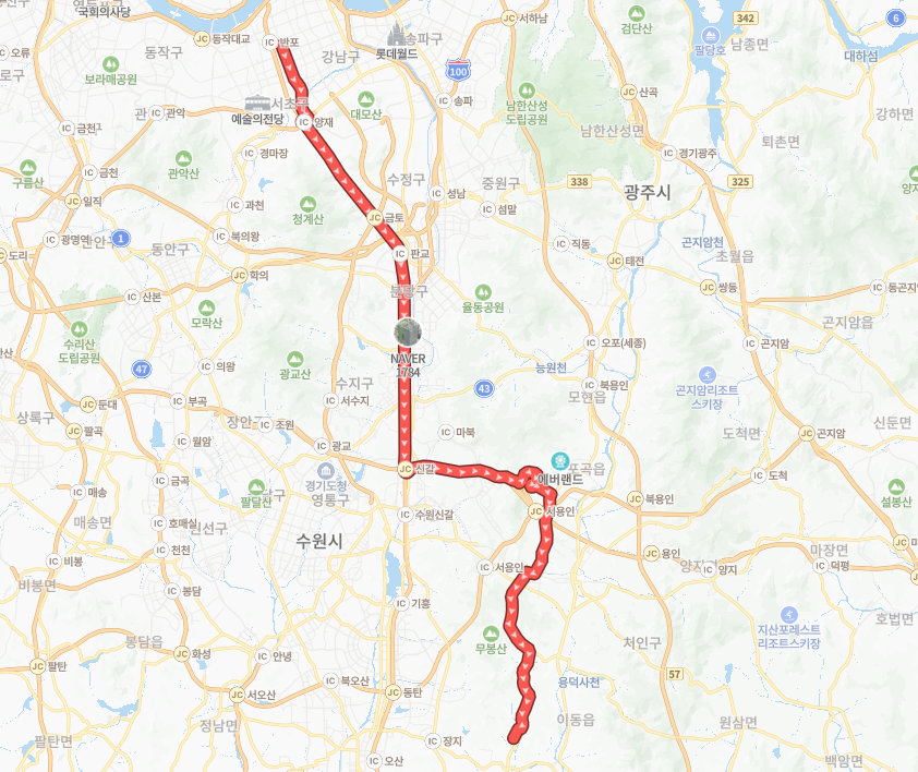 서울-용인-P9201(퇴근)번-버스-노선-지도